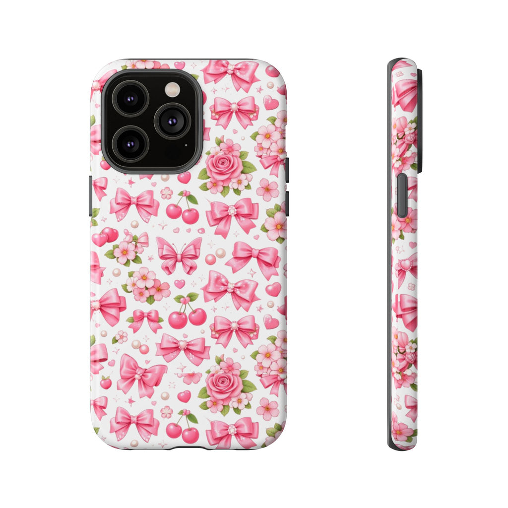 Girly Pink Bow & Floral iPhone Case – Cute Aesthetic Chic