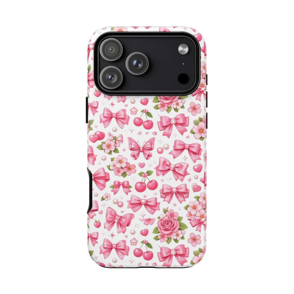 Girly Pink Bow & Floral iPhone Case – Cute Aesthetic Chic
