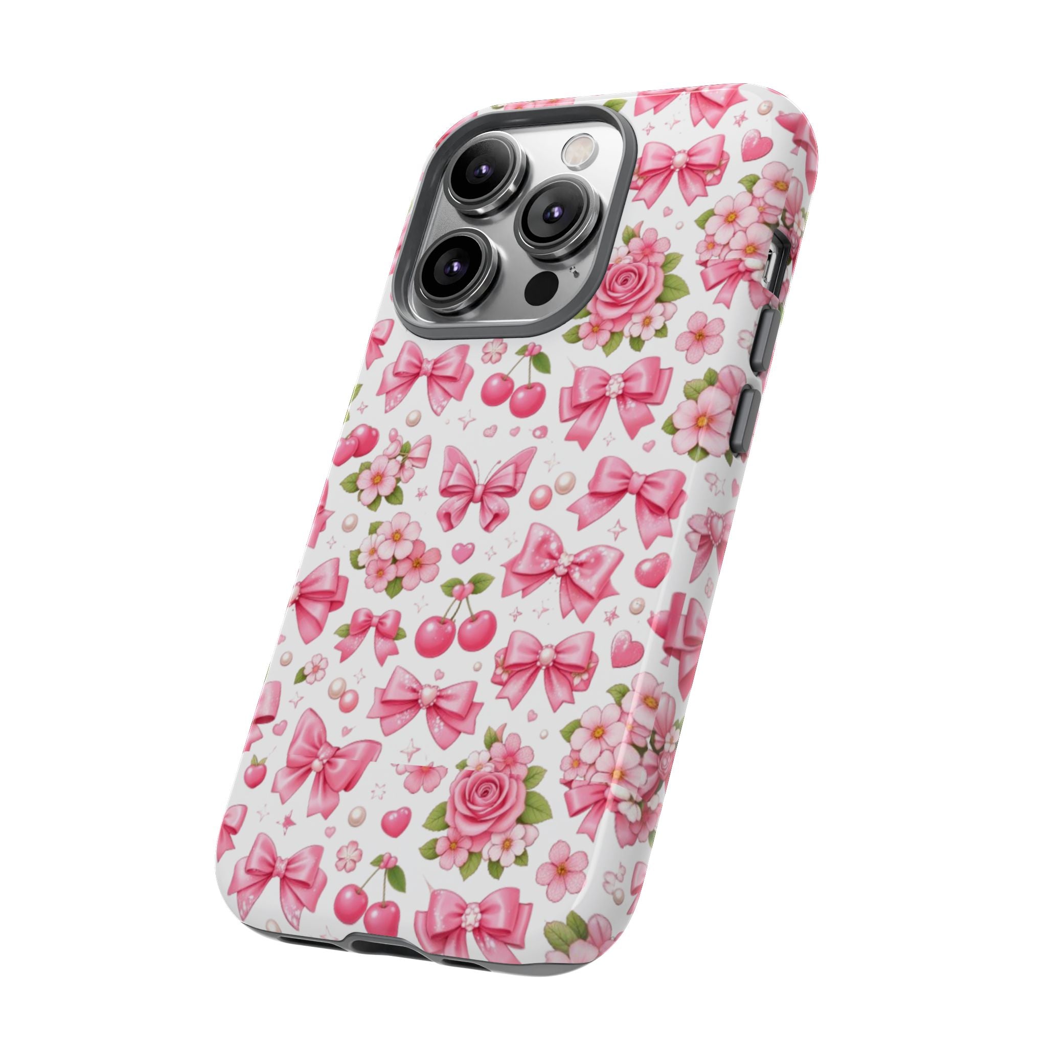 Girly Pink Bow & Floral iPhone Case – Cute Aesthetic Chic