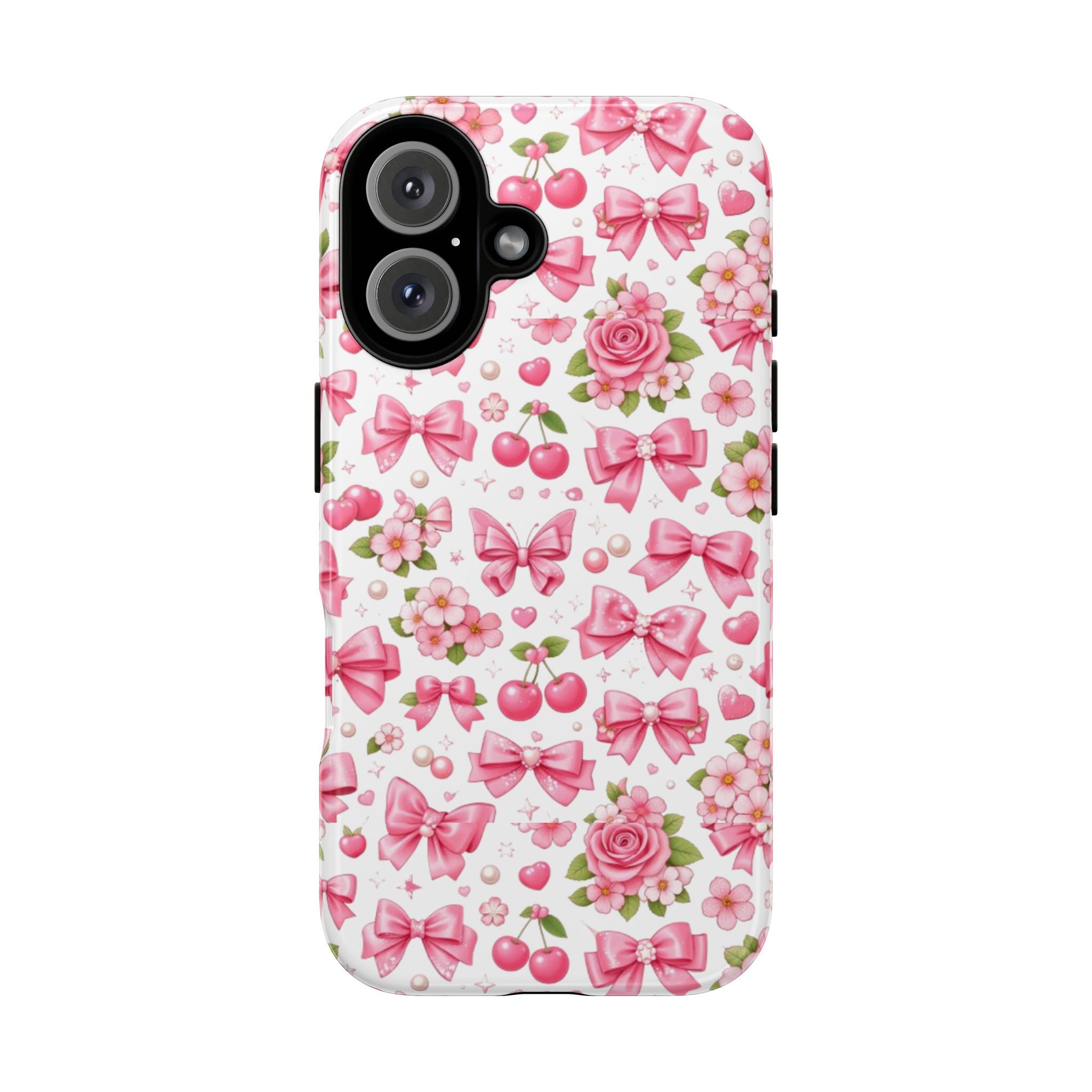 Girly Pink Bow & Floral iPhone Case – Cute Aesthetic Chic