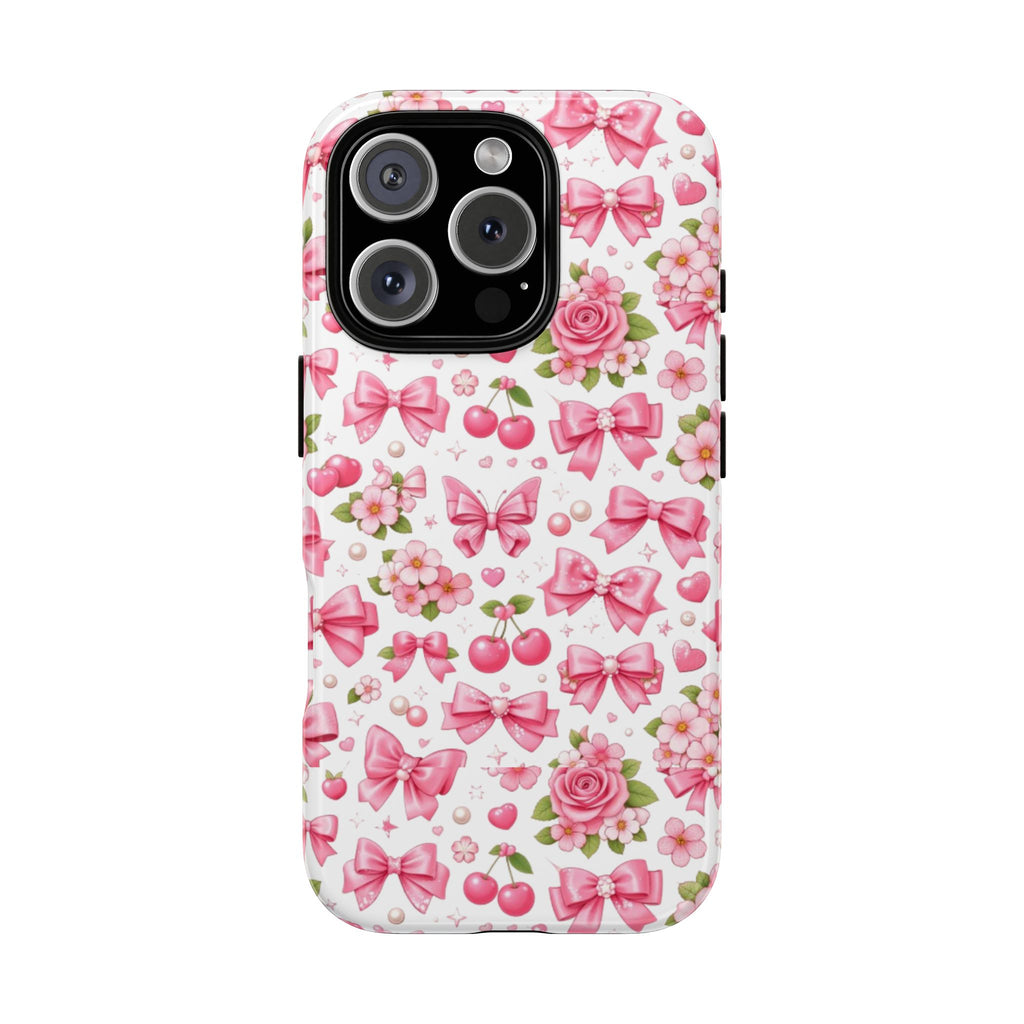 Girly Pink Bow & Floral iPhone Case – Cute Aesthetic Chic