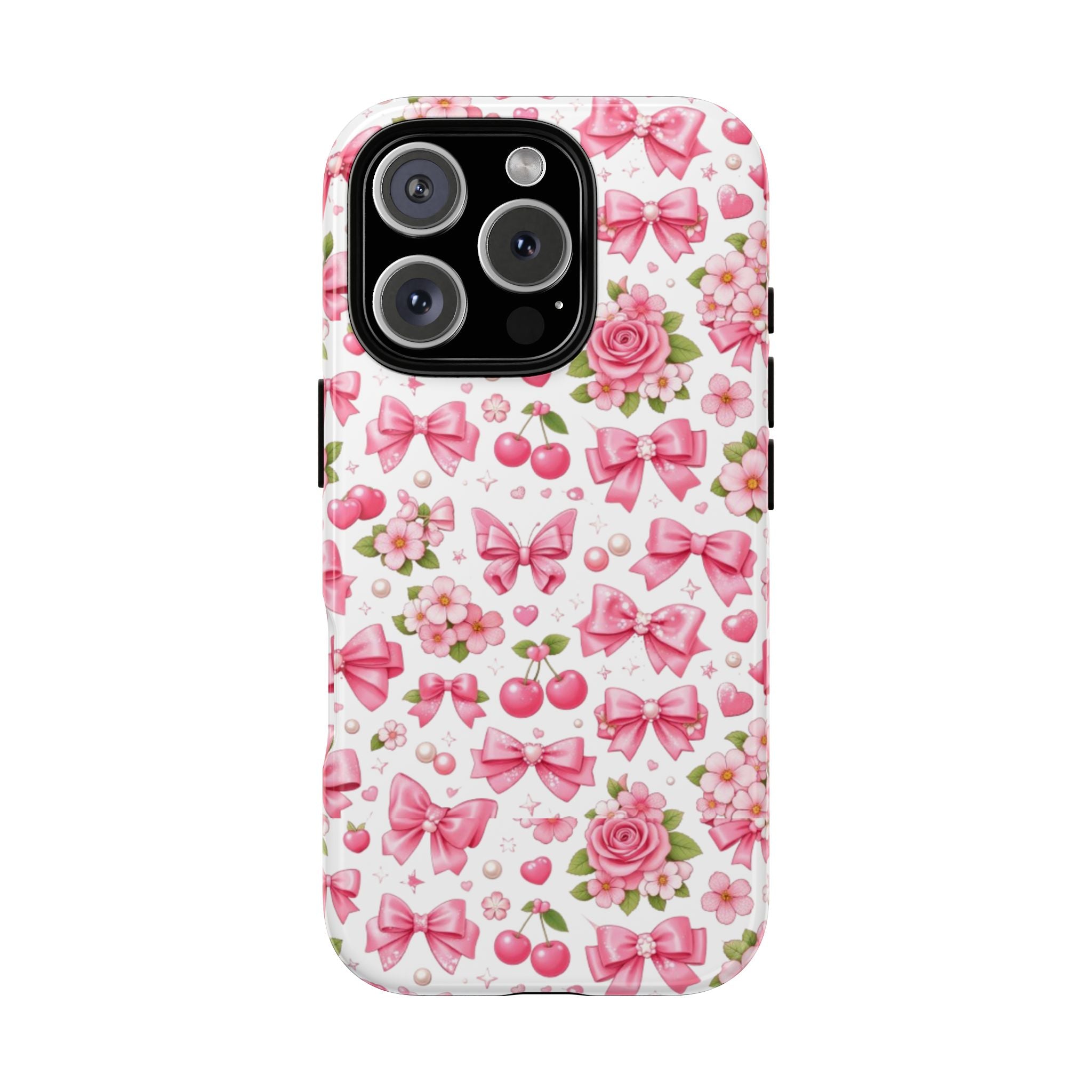 Girly Pink Bow & Floral iPhone Case – Cute Aesthetic Chic