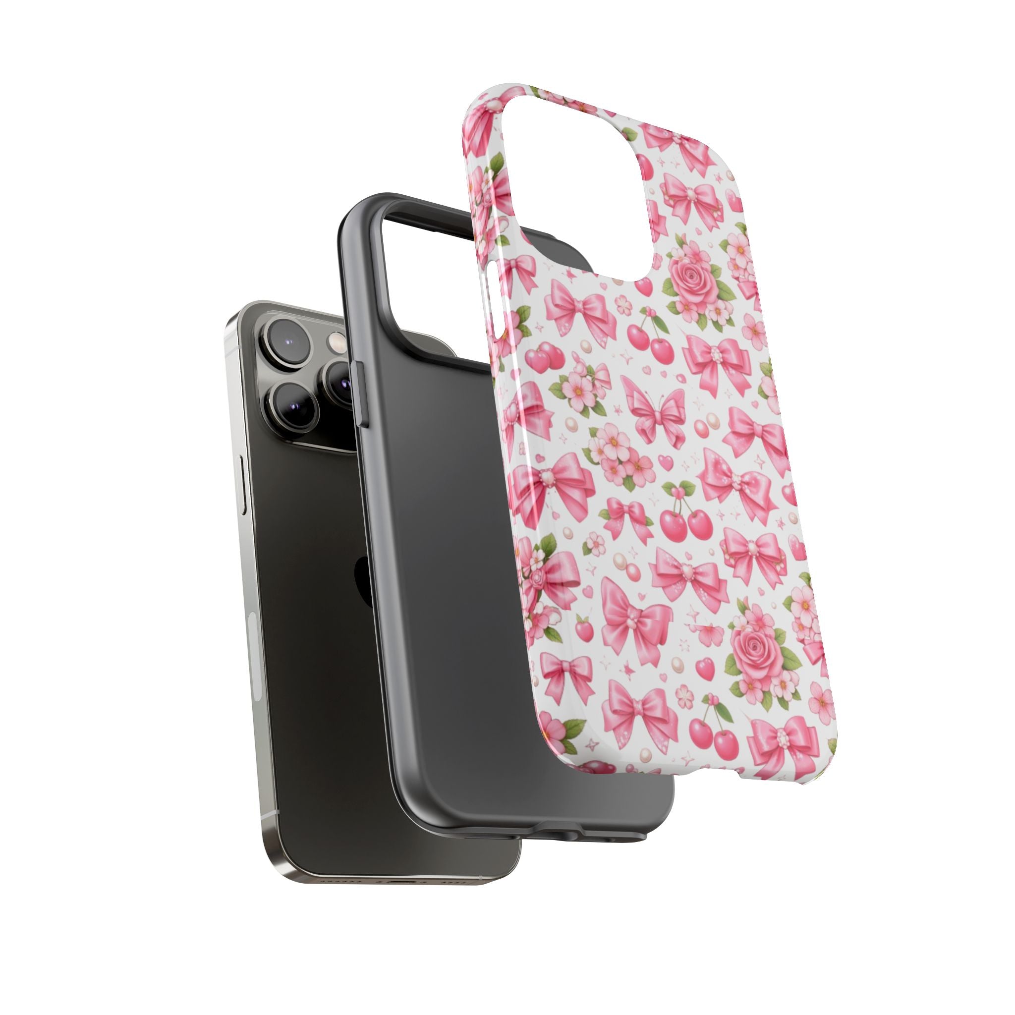 Girly Pink Bow & Floral iPhone Case – Cute Aesthetic Chic