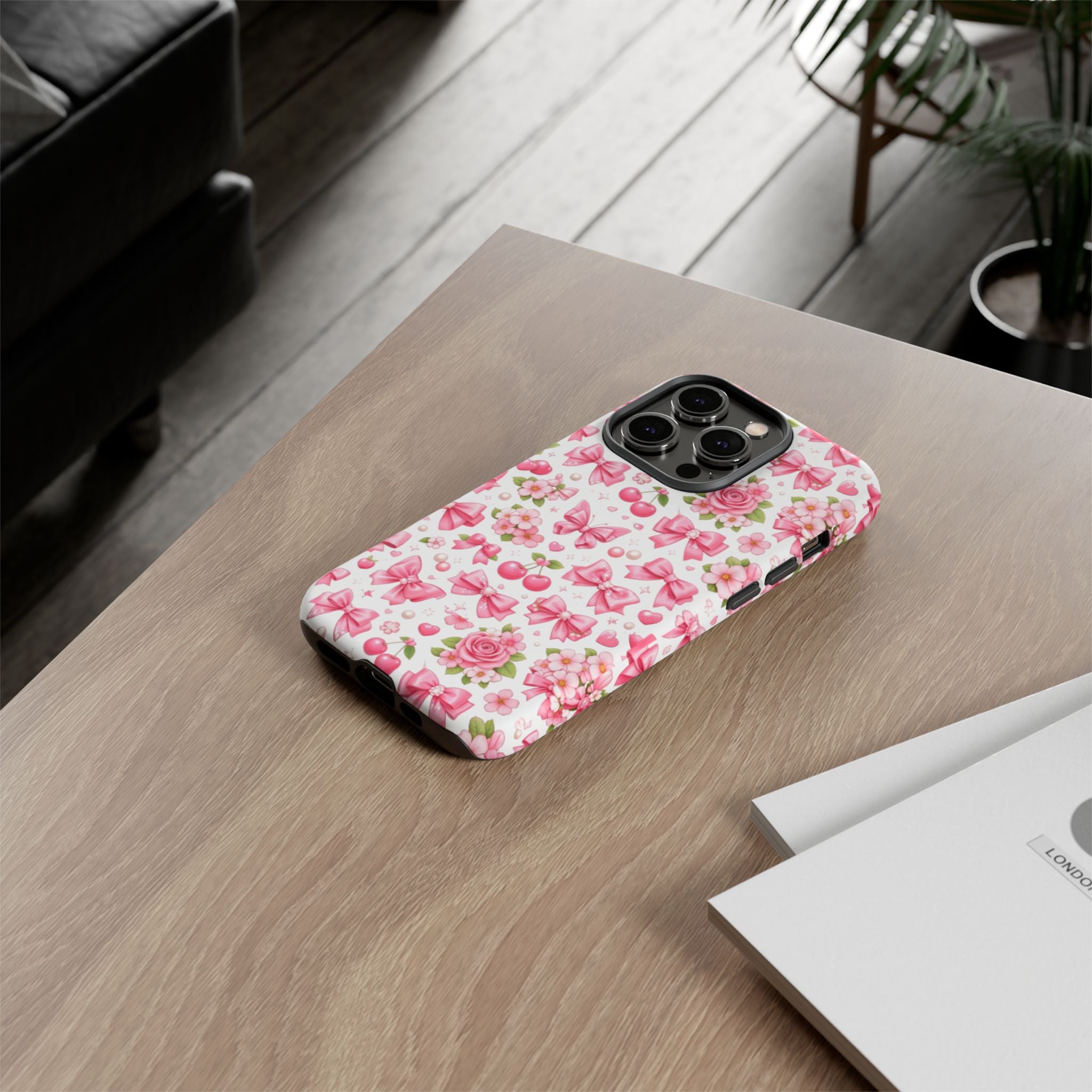 Girly Pink Bow & Floral iPhone Case – Cute Aesthetic Chic