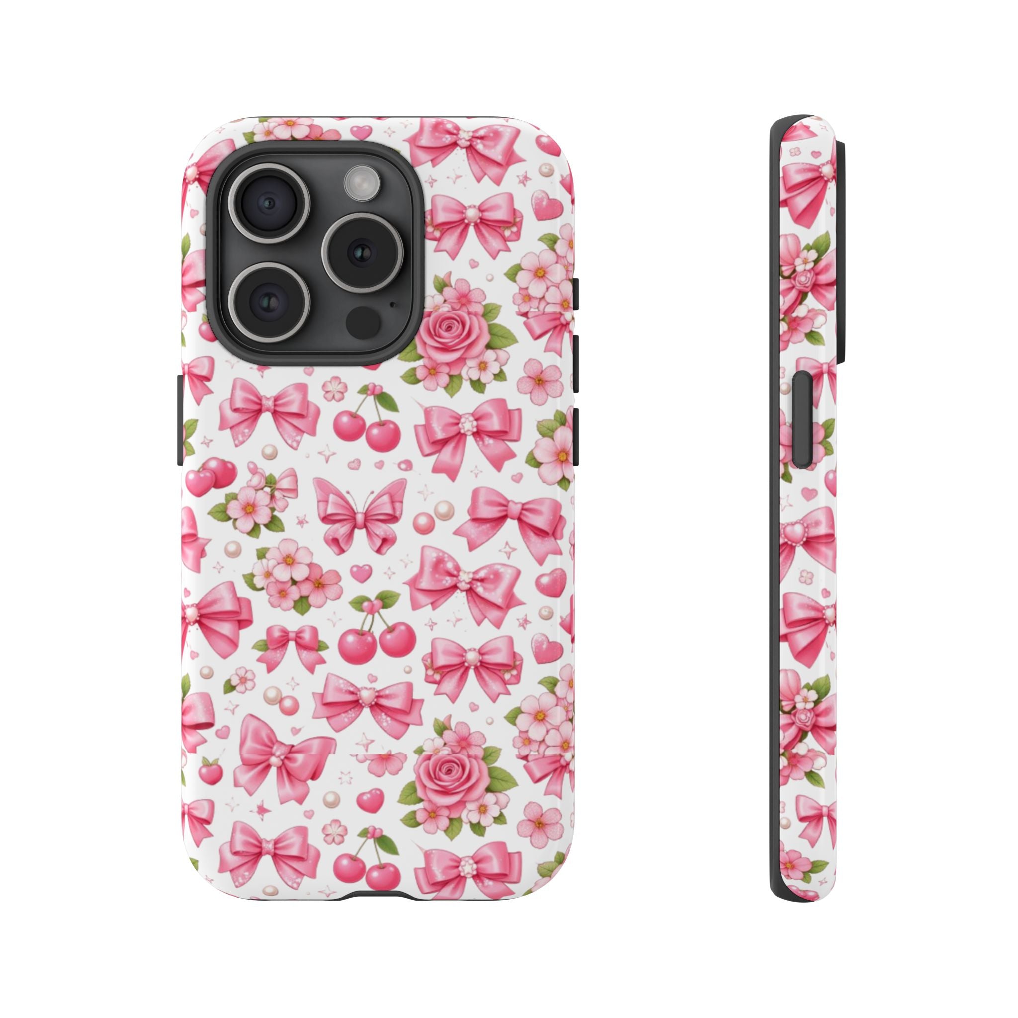 Girly Pink Bow & Floral iPhone Case – Cute Aesthetic Chic