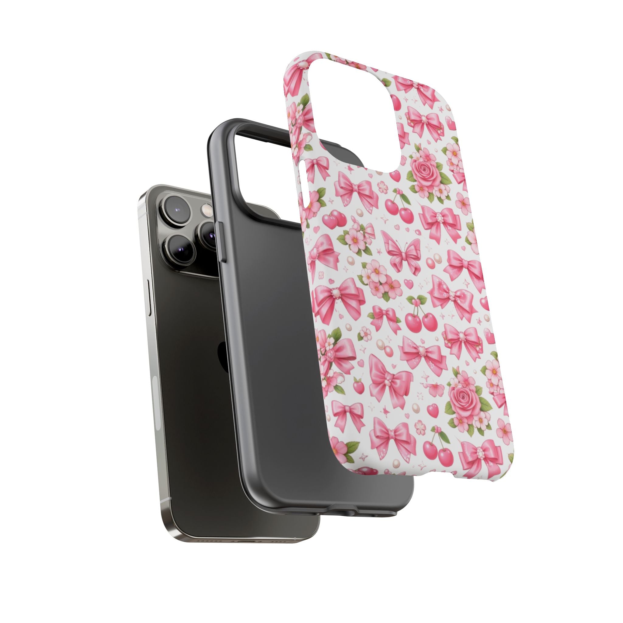 Girly Pink Bow & Floral iPhone Case – Cute Aesthetic Chic