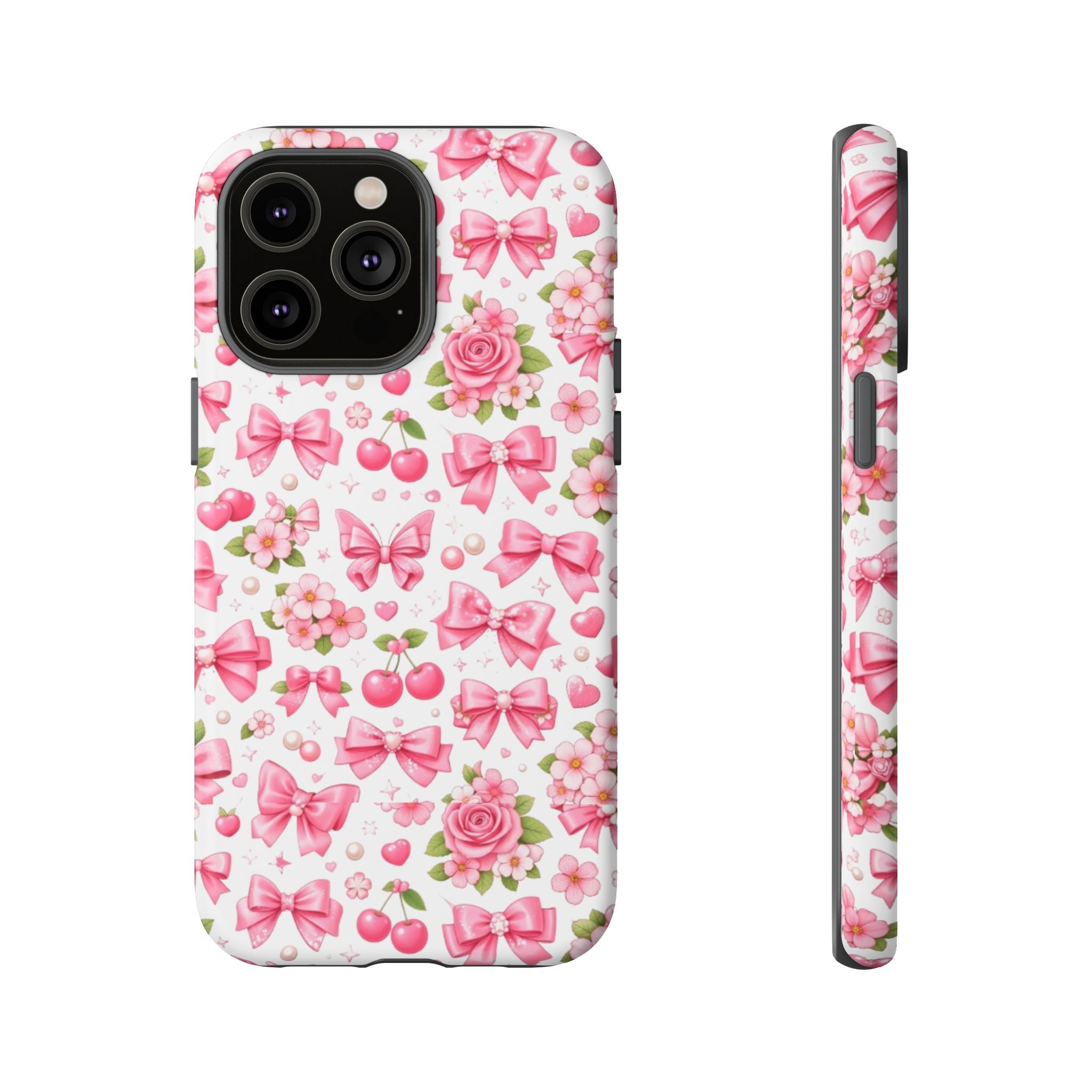 Girly Pink Bow & Floral iPhone Case – Cute Aesthetic Chic