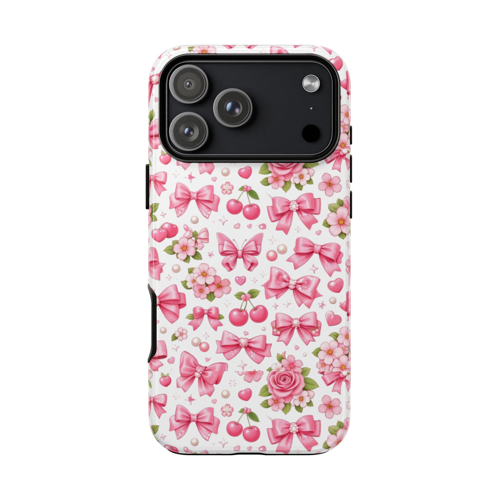 Girly Pink Bow & Floral iPhone Case – Cute Aesthetic Chic