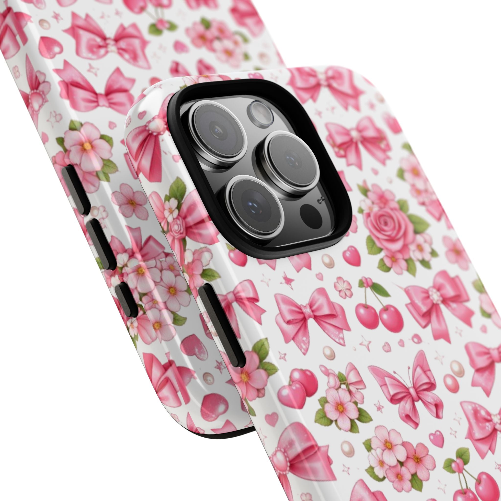 Girly Pink Bow & Floral iPhone Case – Cute Aesthetic Chic