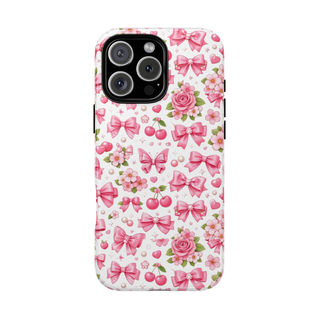 Girly Pink Bow & Floral iPhone Case – Cute Aesthetic Chic