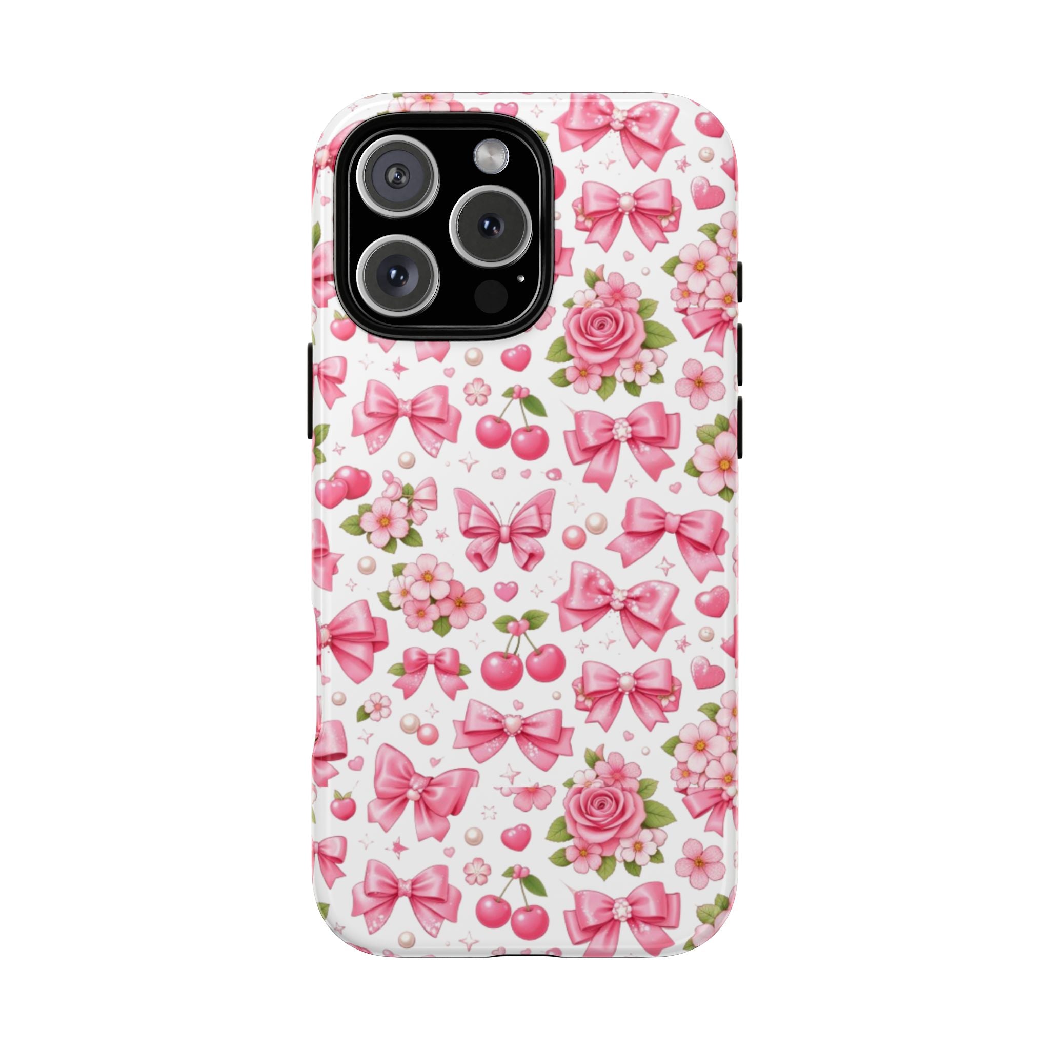 Girly Pink Bow & Floral iPhone Case – Cute Aesthetic Chic