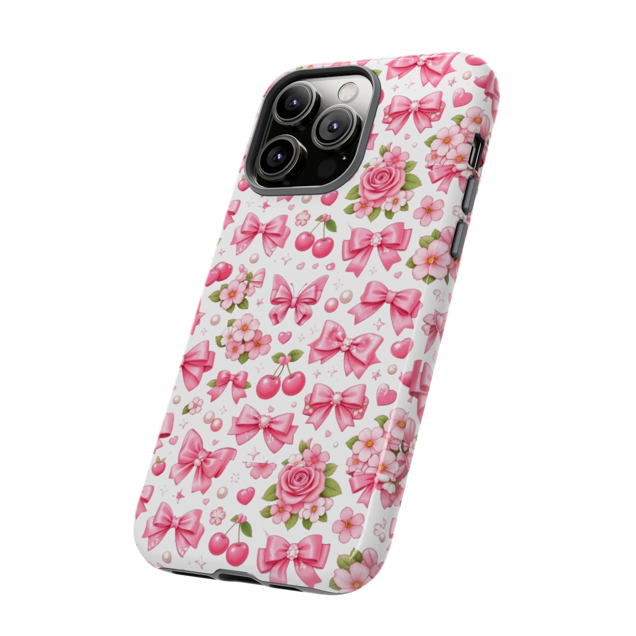 Girly Pink Bow & Floral iPhone Case – Cute Aesthetic Chic