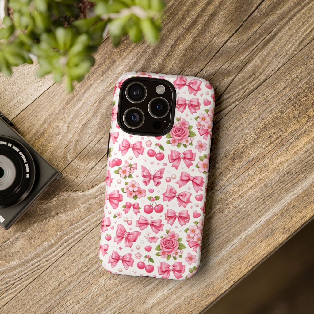 Girly Pink Bow & Floral iPhone Case – Cute Aesthetic Chic
