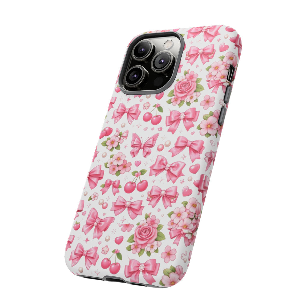 Girly Pink Bow & Floral iPhone Case – Cute Aesthetic Chic