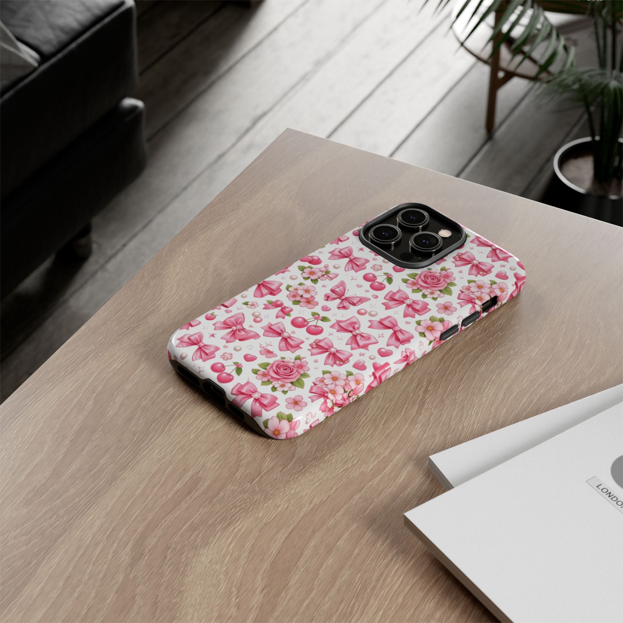 Girly Pink Bow & Floral iPhone Case – Cute Aesthetic Chic