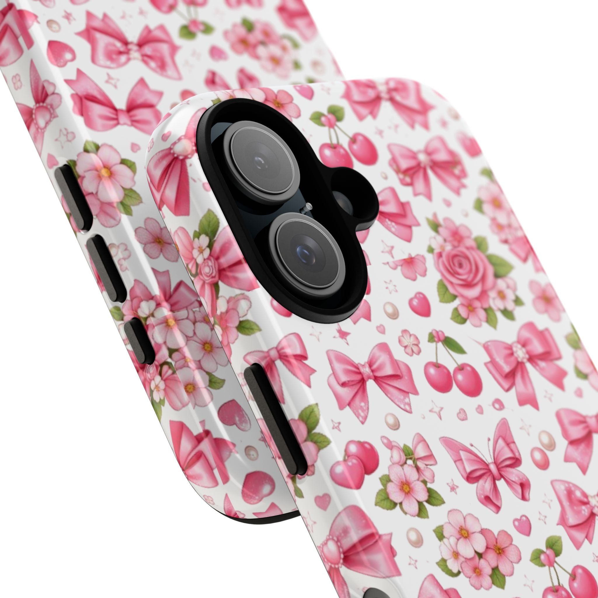 Girly Pink Bow & Floral iPhone Case – Cute Aesthetic Chic