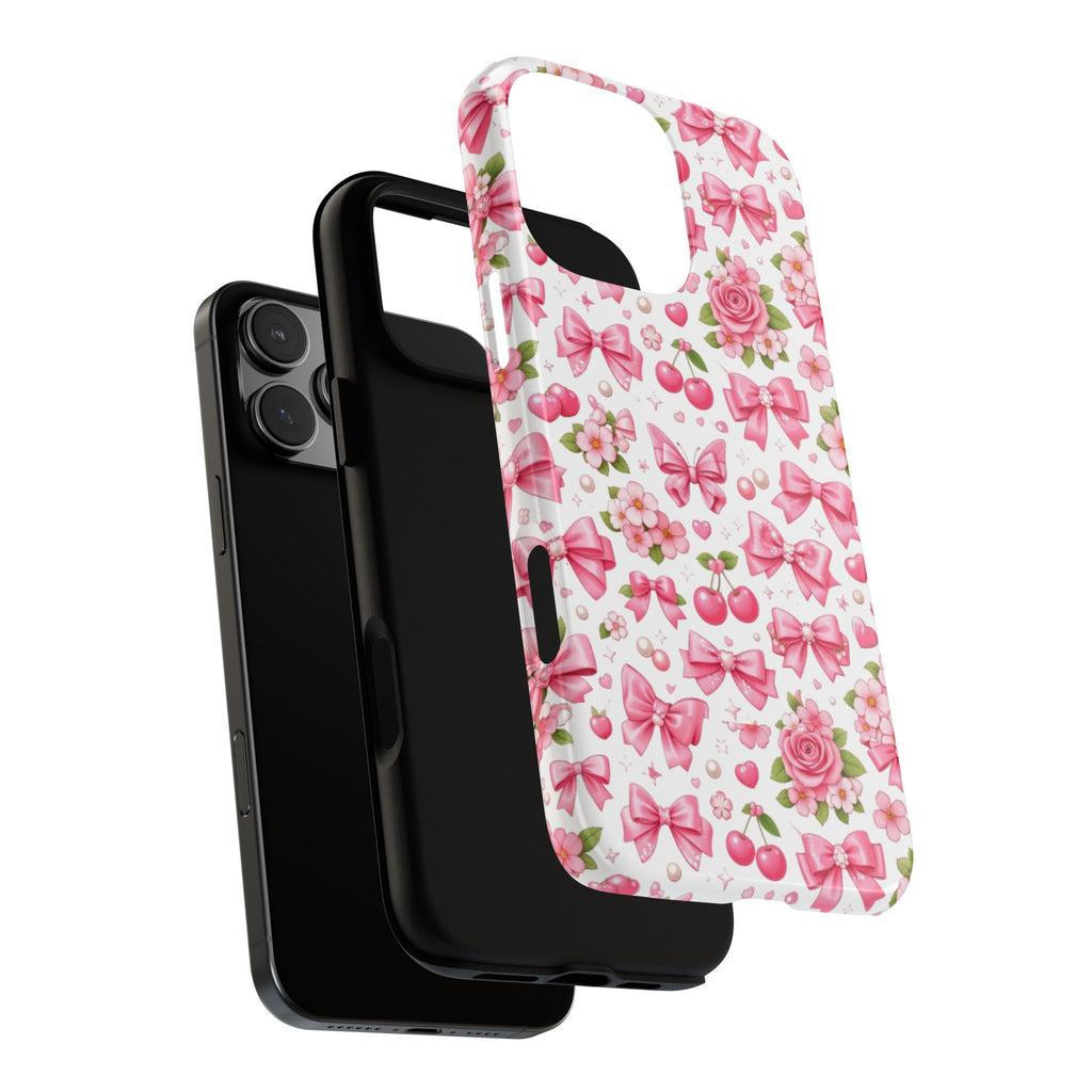 Girly Pink Bow & Floral iPhone Case – Cute Aesthetic Chic