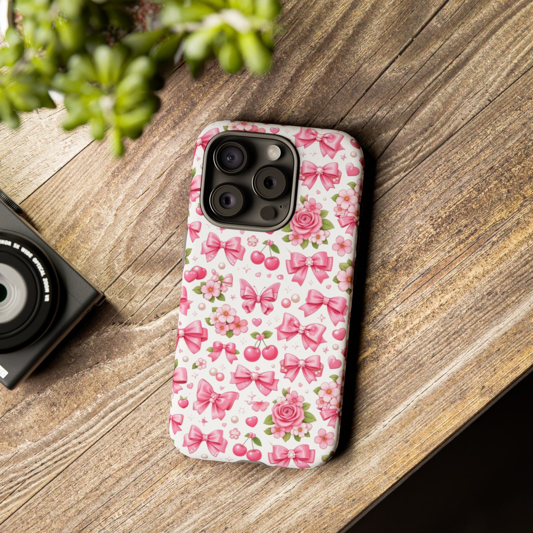 Girly Pink Bow & Floral iPhone Case – Cute Aesthetic Chic