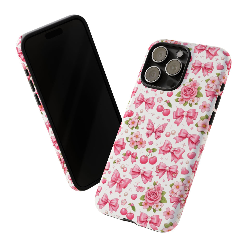 Girly Pink Bow & Floral iPhone Case – Cute Aesthetic Chic