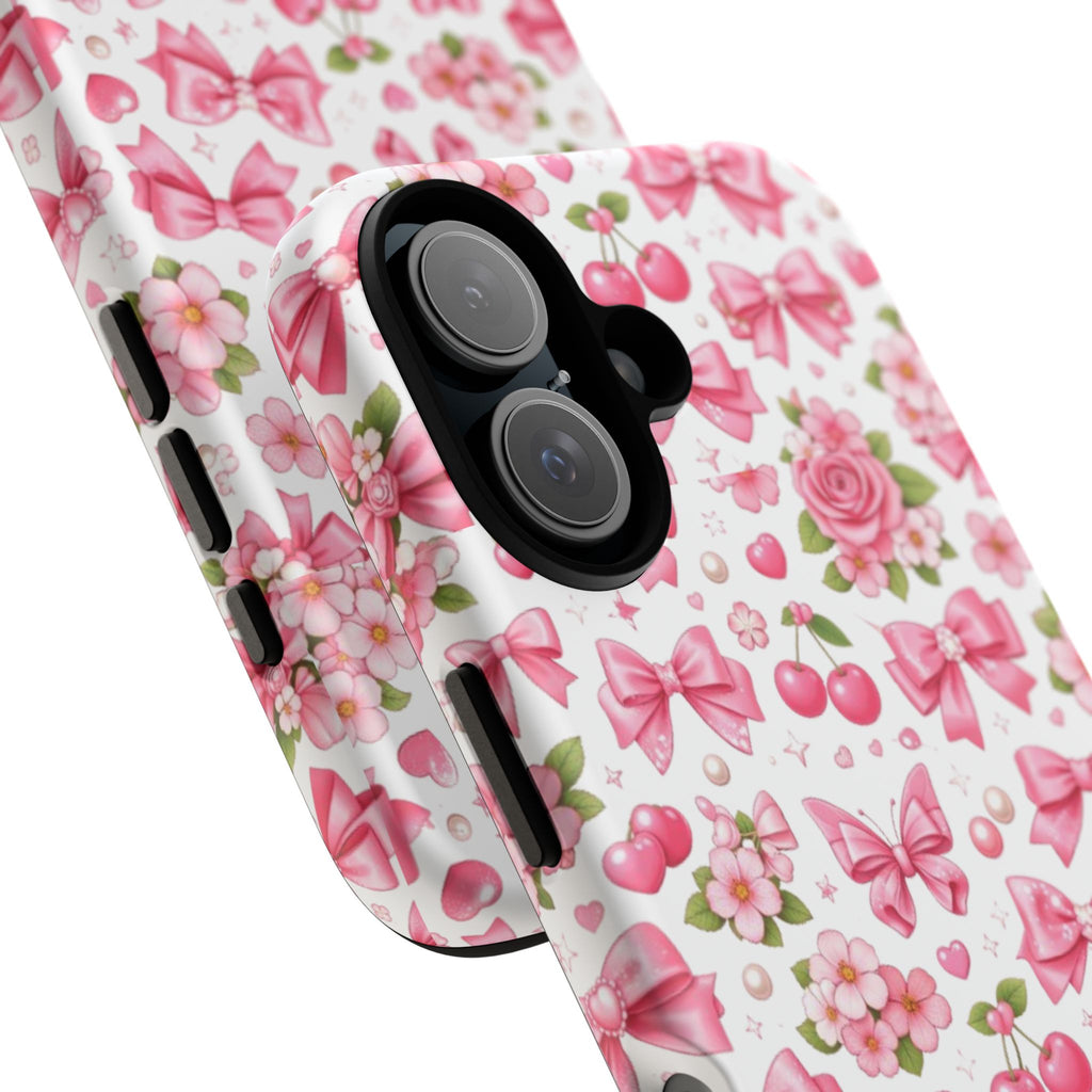 Girly Pink Bow & Floral iPhone Case – Cute Aesthetic Chic