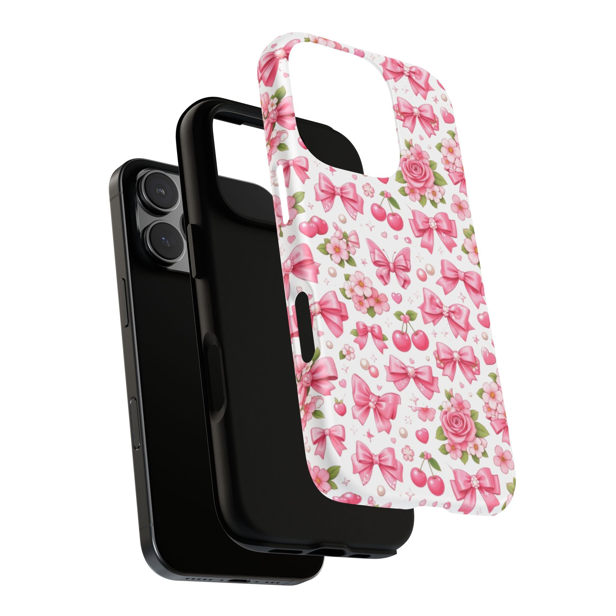 Girly Pink Bow & Floral iPhone Case – Cute Aesthetic Chic
