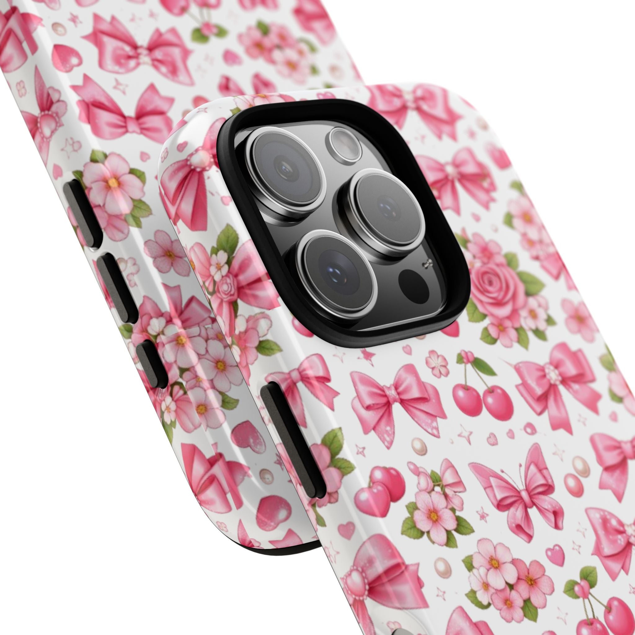 Girly Pink Bow & Floral iPhone Case – Cute Aesthetic Chic