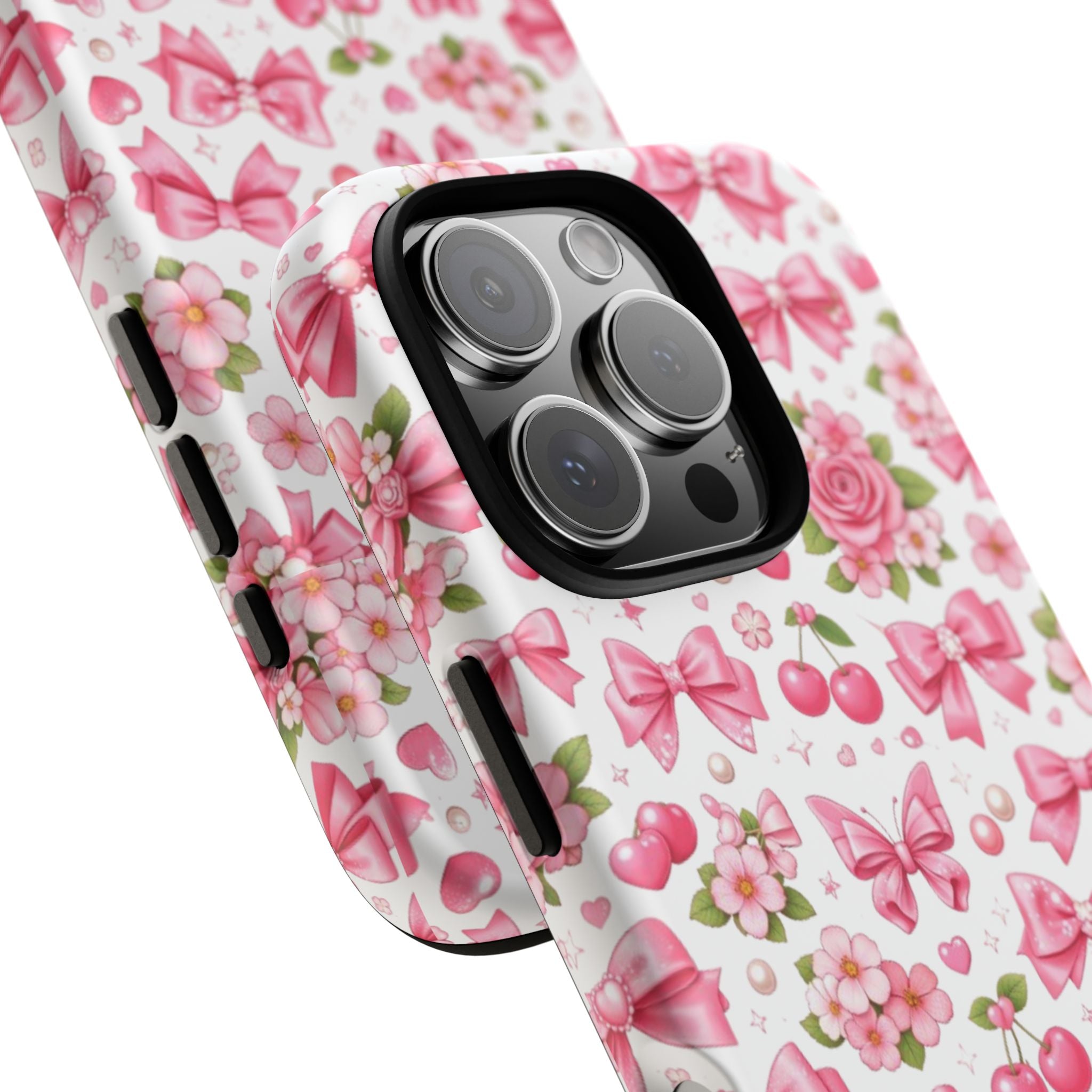 Girly Pink Bow & Floral iPhone Case – Cute Aesthetic Chic