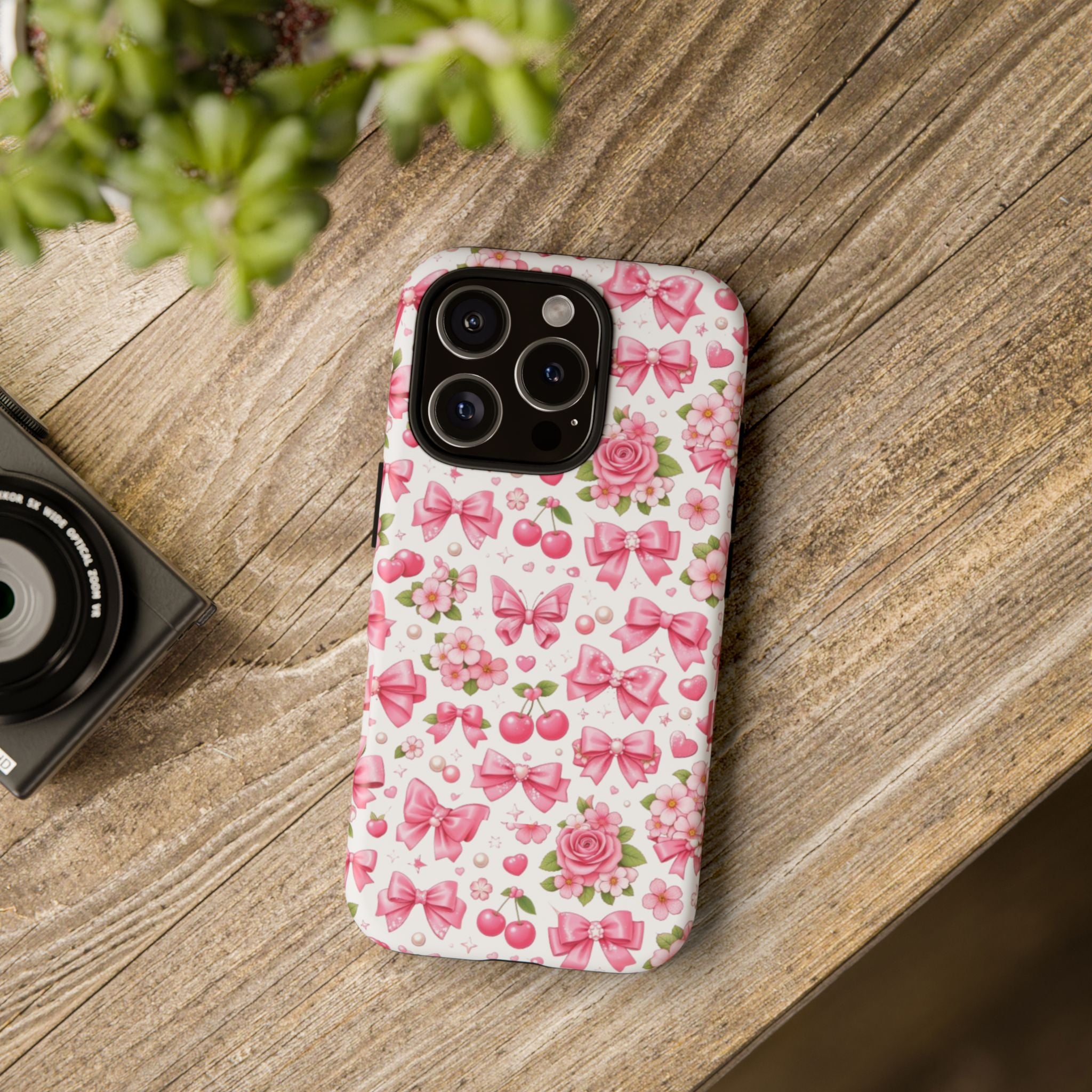 Girly Pink Bow & Floral iPhone Case – Cute Aesthetic Chic