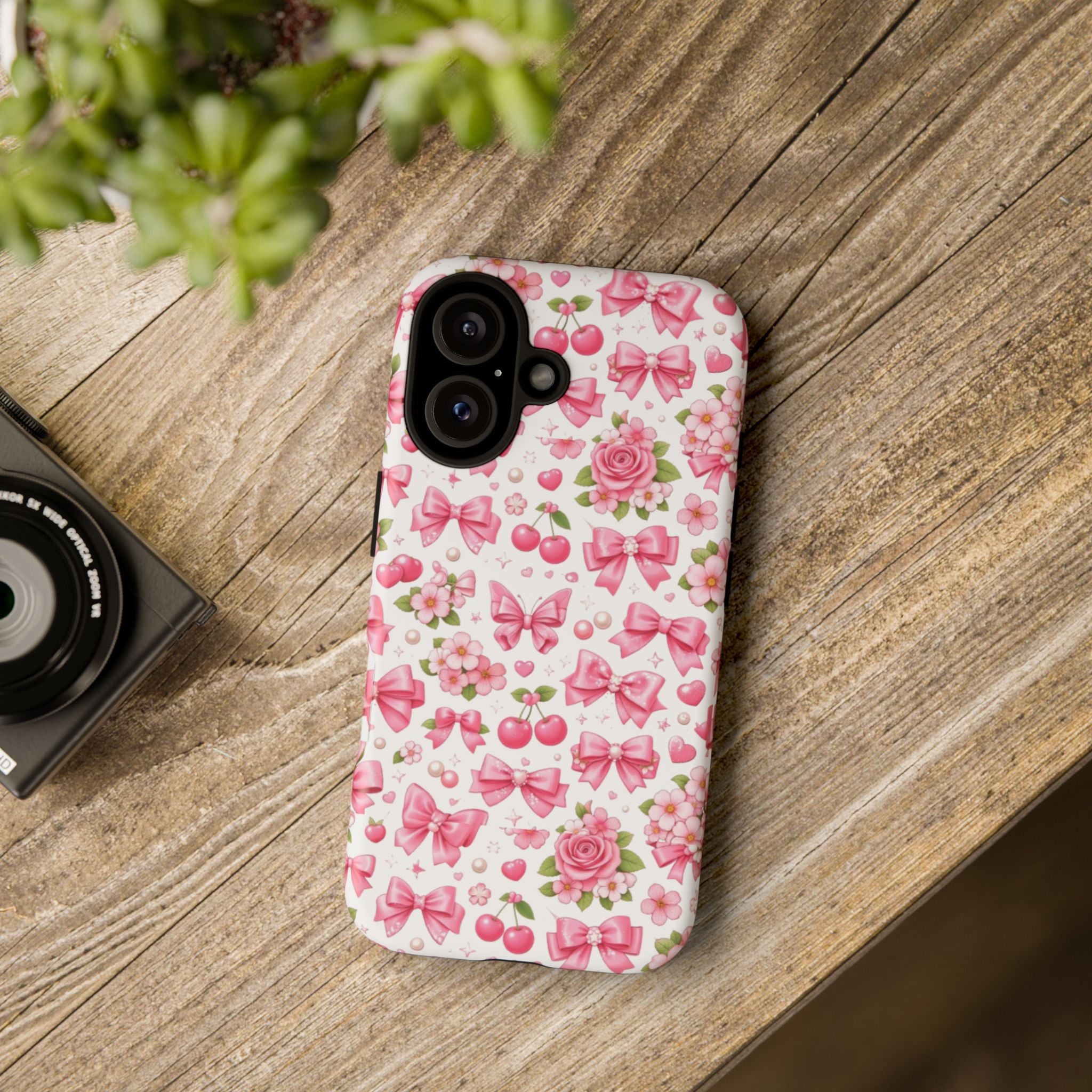 Girly Pink Bow & Floral iPhone Case – Cute Aesthetic Chic