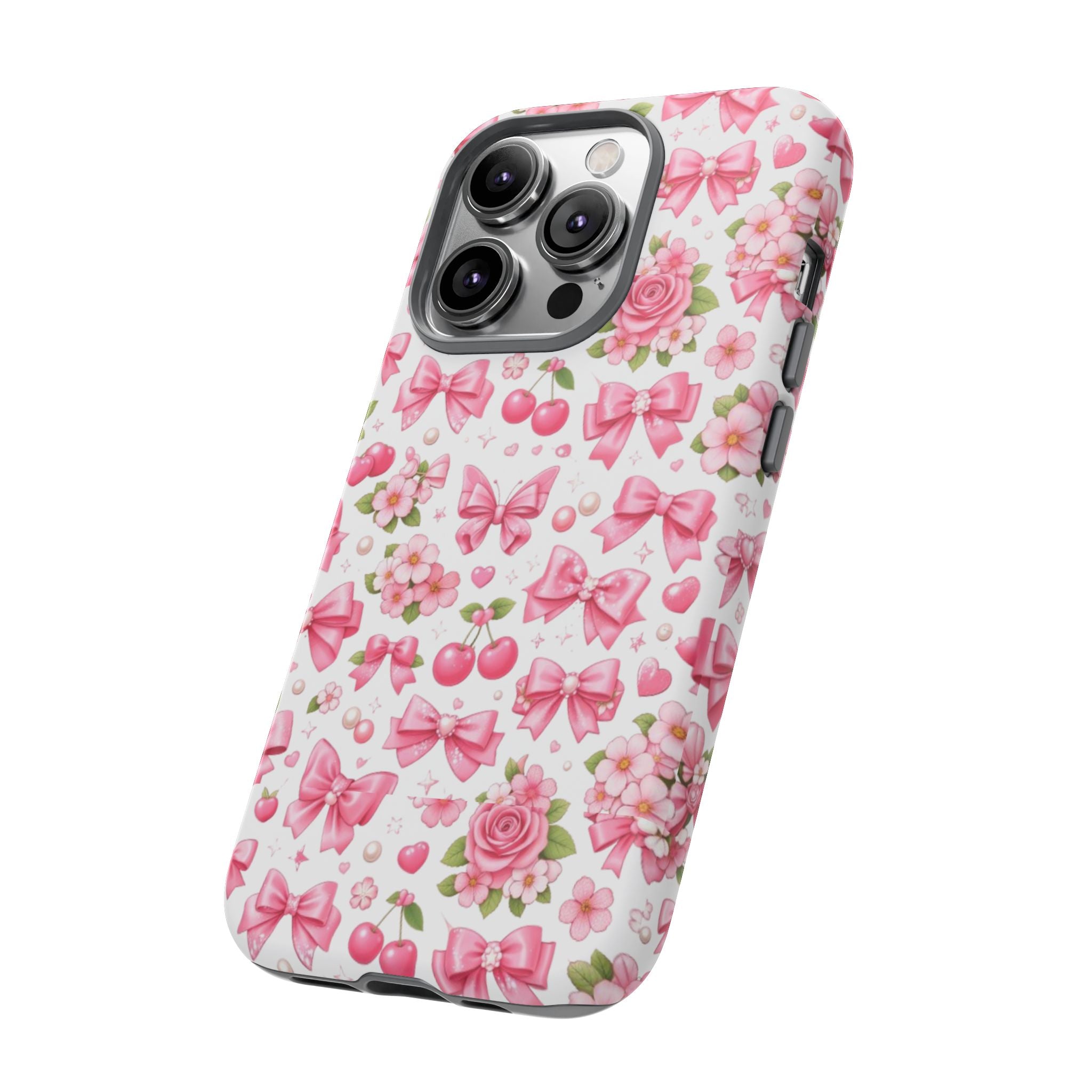 Girly Pink Bow & Floral iPhone Case – Cute Aesthetic Chic