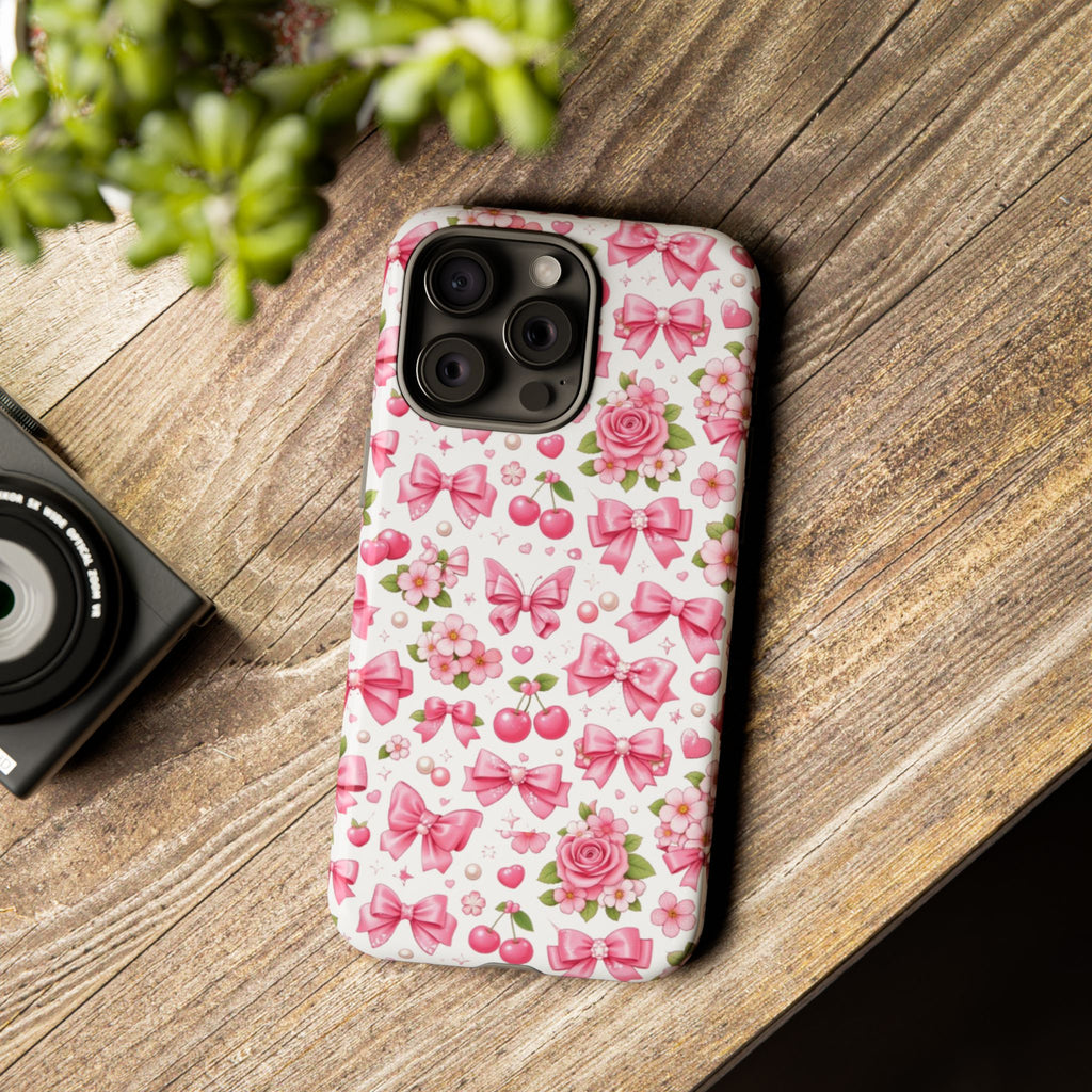Girly Pink Bow & Floral iPhone Case – Cute Aesthetic Chic