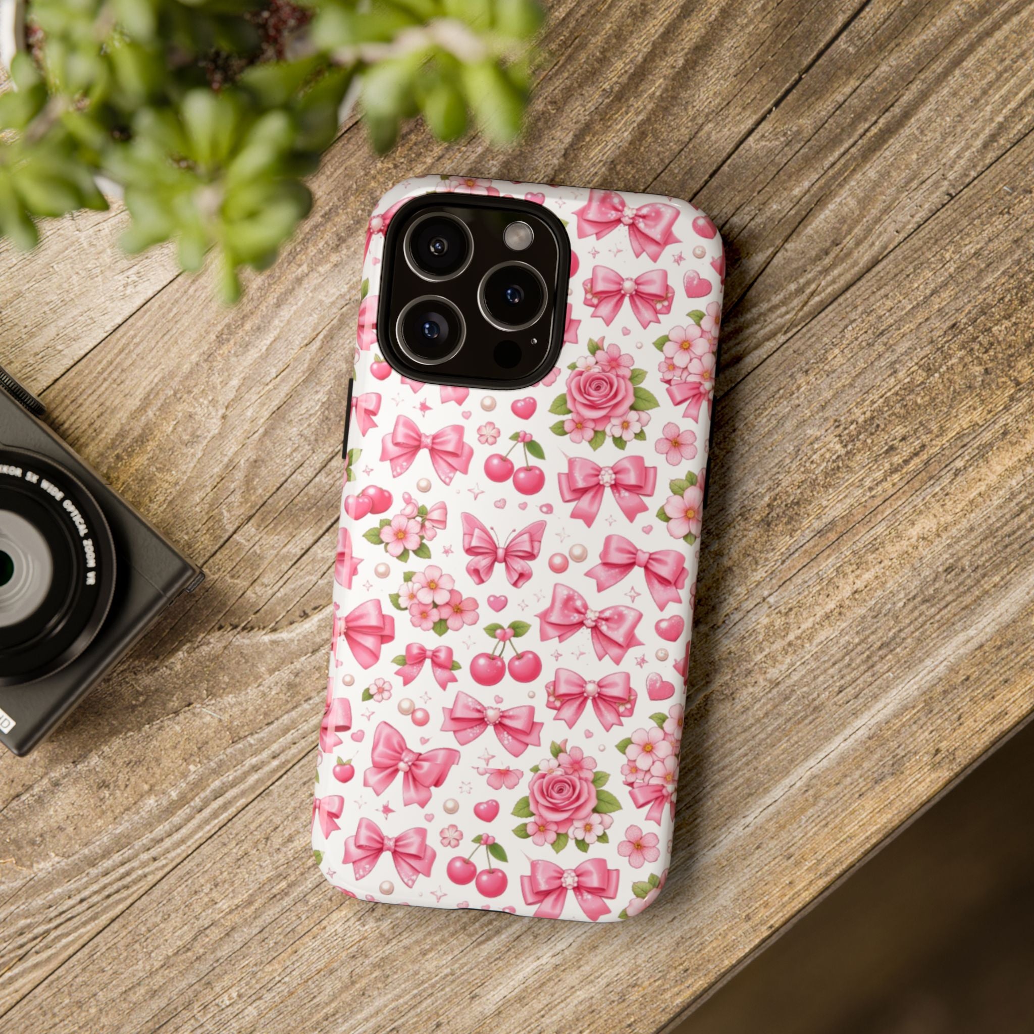 Girly Pink Bow & Floral iPhone Case – Cute Aesthetic Chic