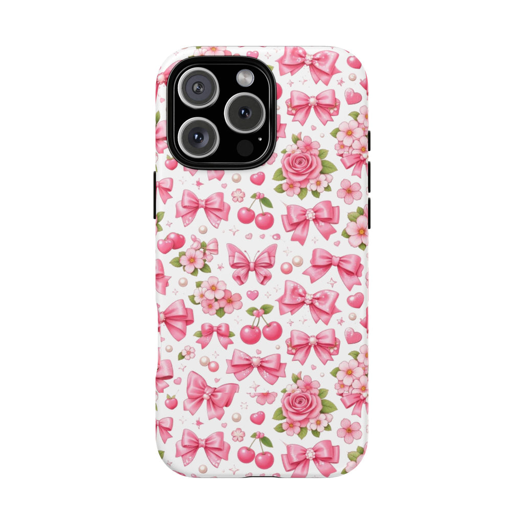Girly Pink Bow & Floral iPhone Case – Cute Aesthetic Chic