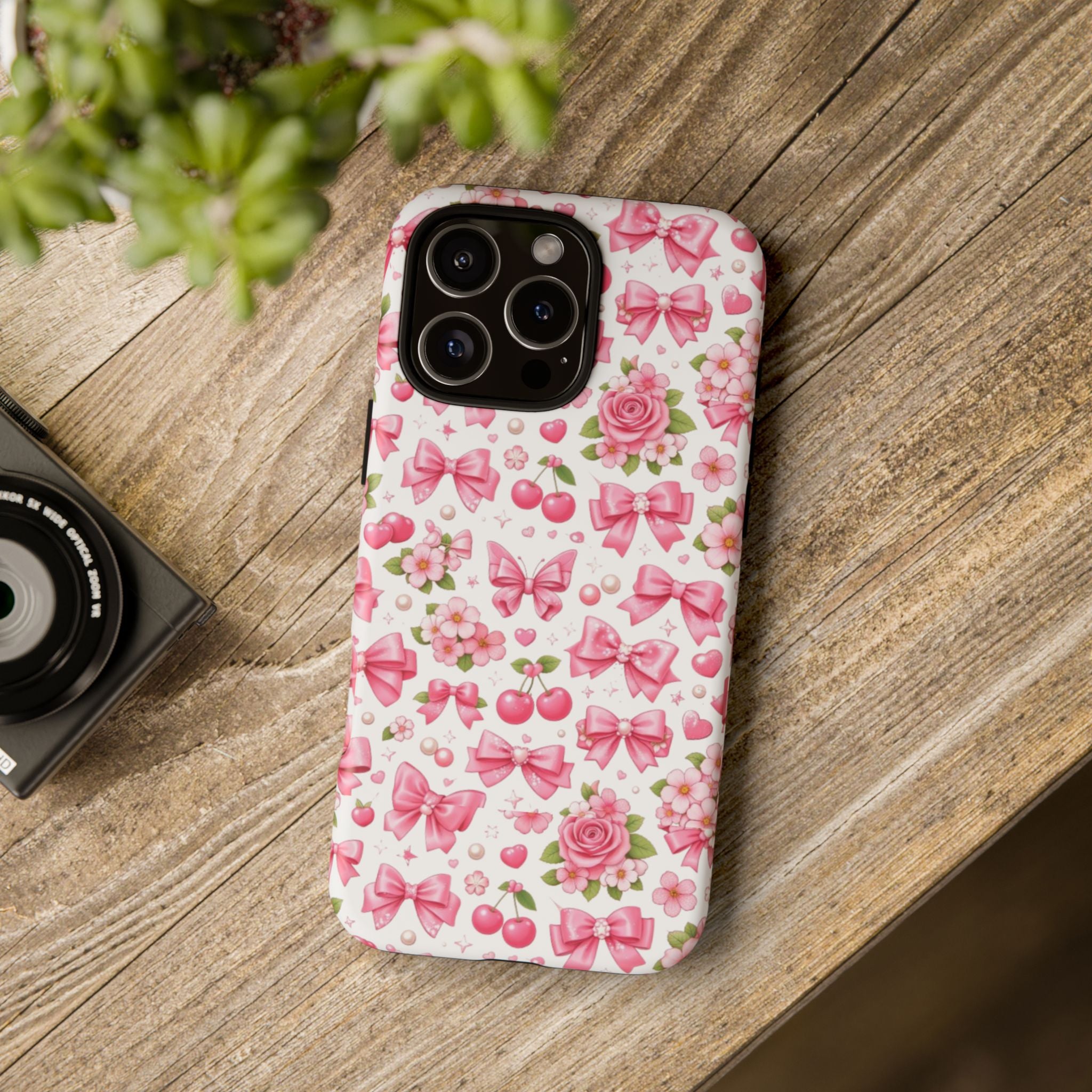 Girly Pink Bow & Floral iPhone Case – Cute Aesthetic Chic