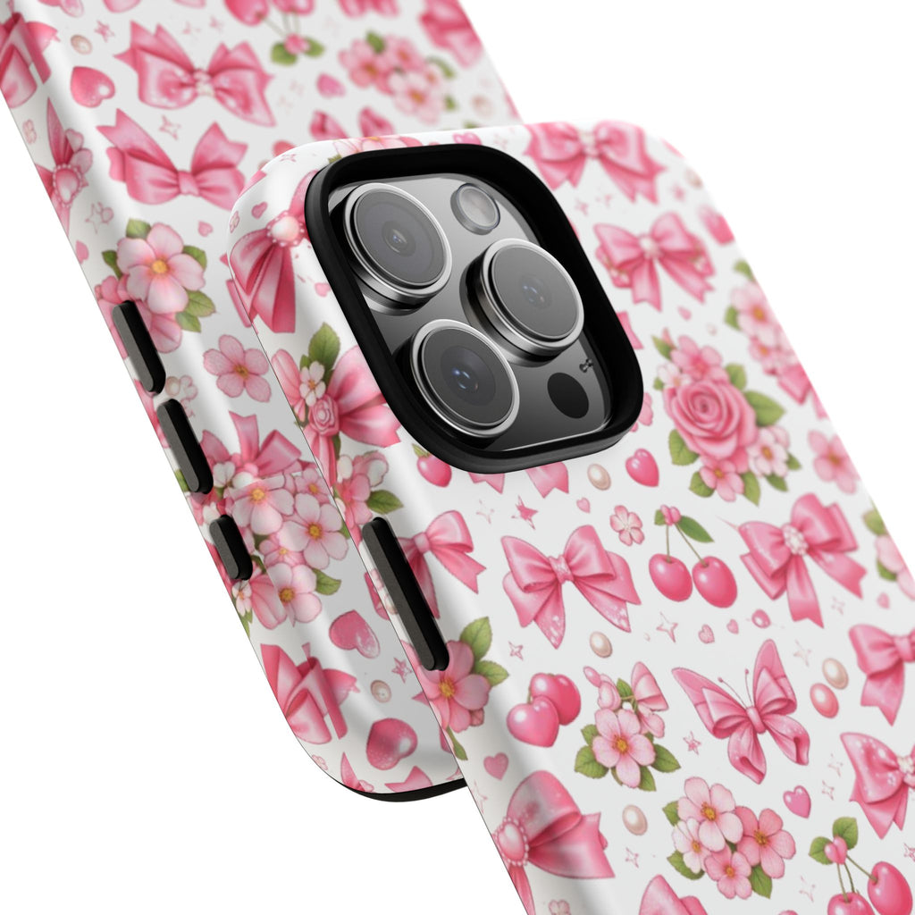 Girly Pink Bow & Floral iPhone Case – Cute Aesthetic Chic