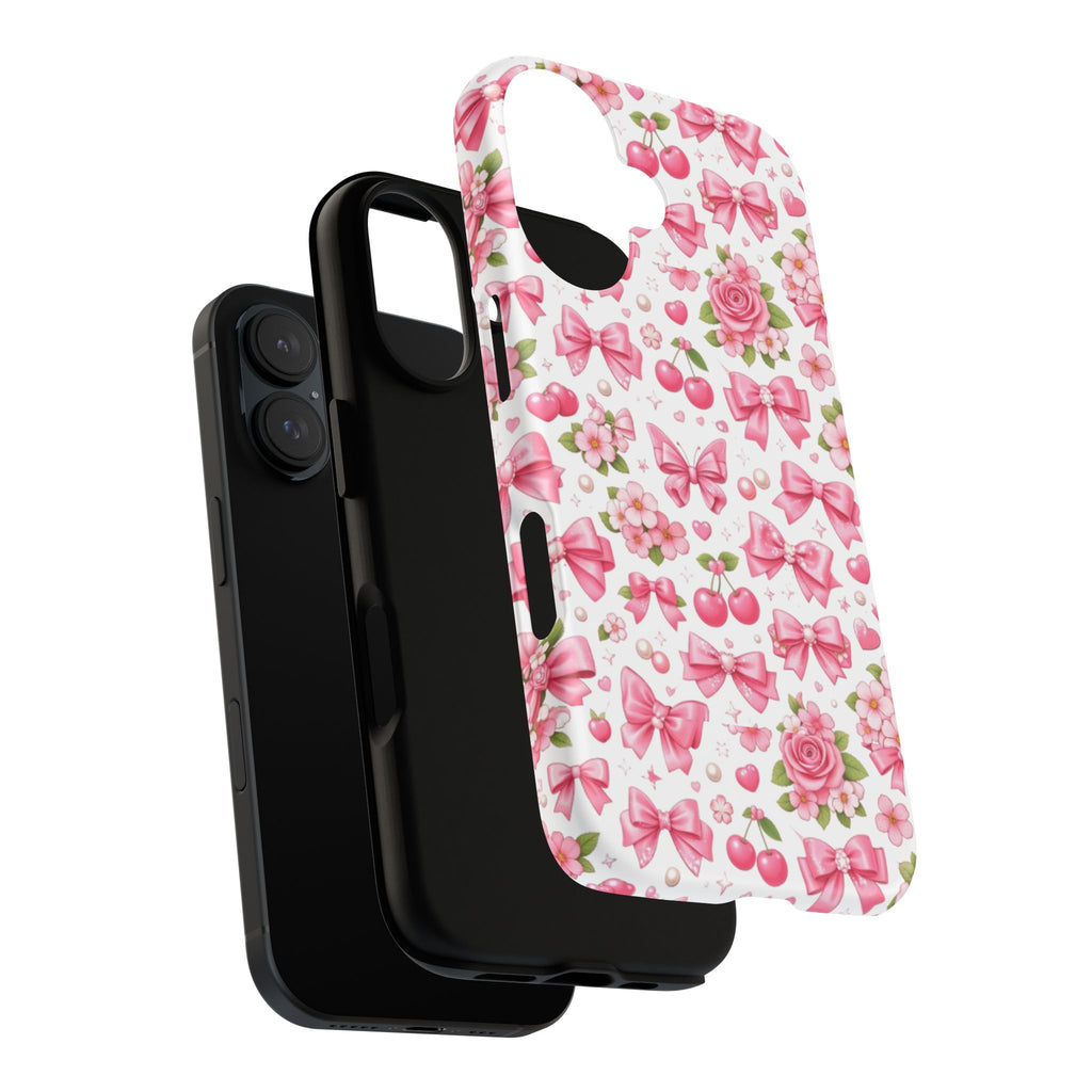Girly Pink Bow & Floral iPhone Case – Cute Aesthetic Chic