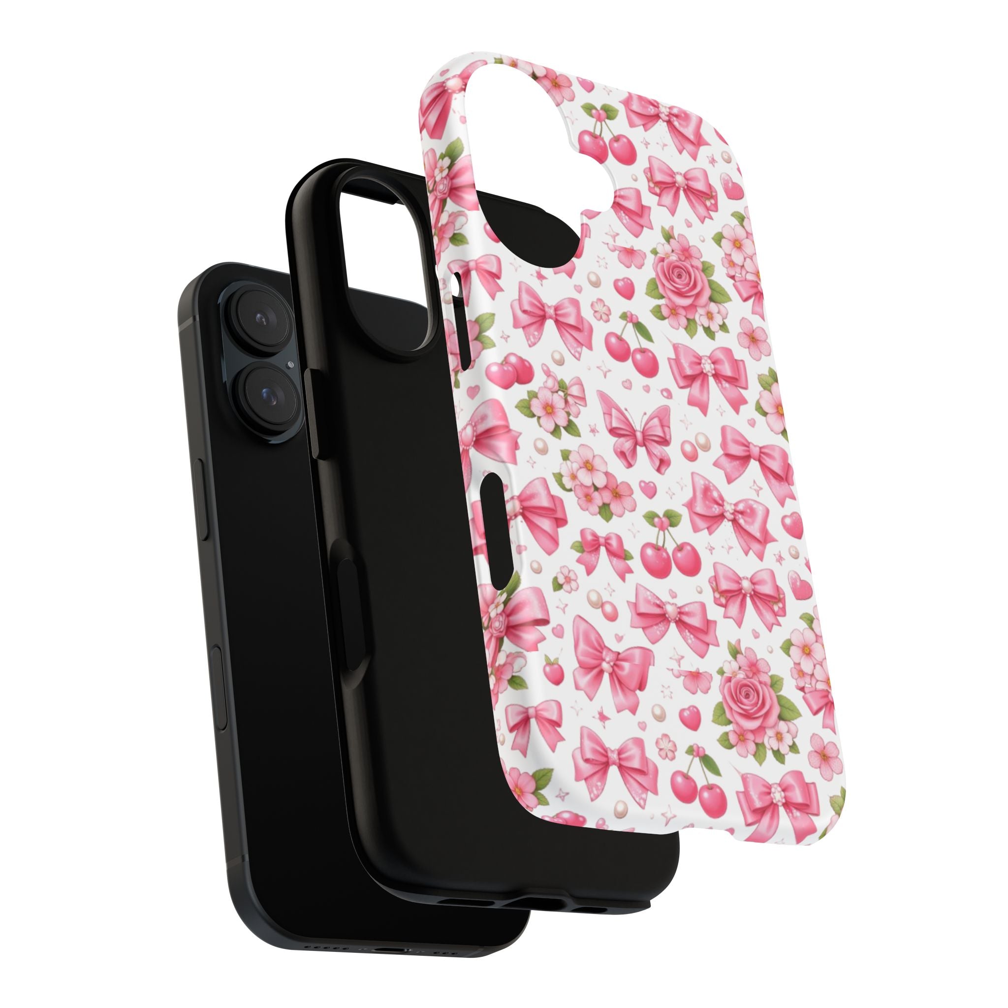 Girly Pink Bow & Floral iPhone Case – Cute Aesthetic Chic